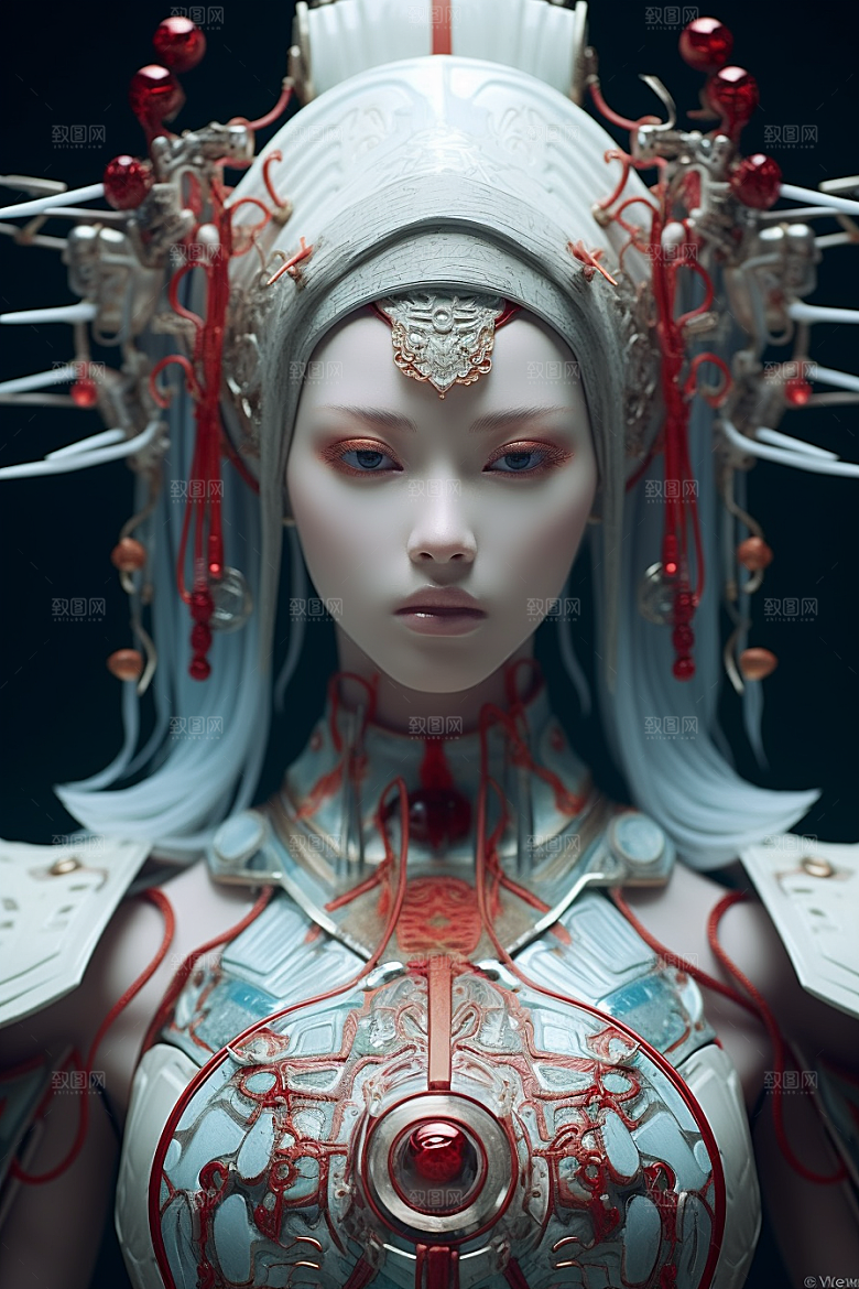 科幻国潮人物赛博朋克雕塑模型