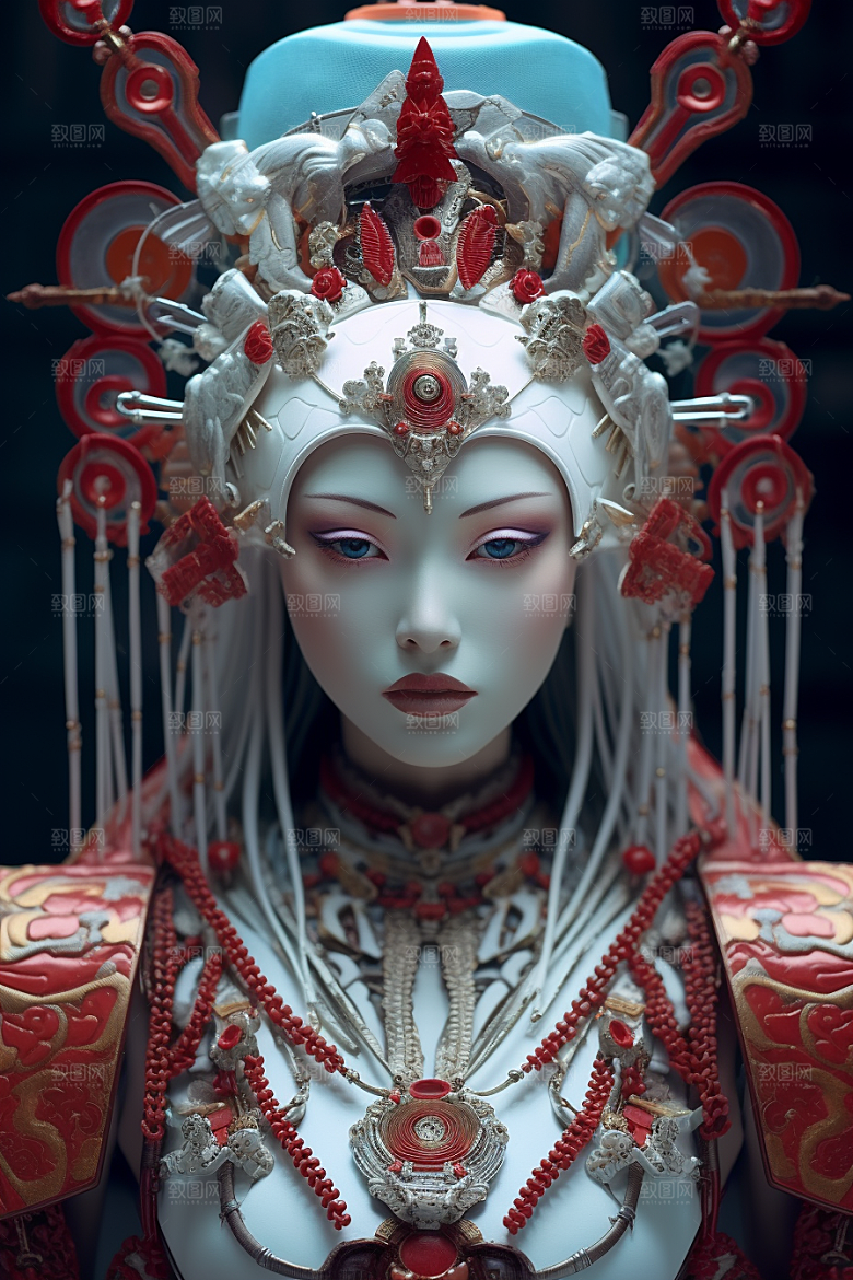 科幻国潮人物雕塑肖像模型