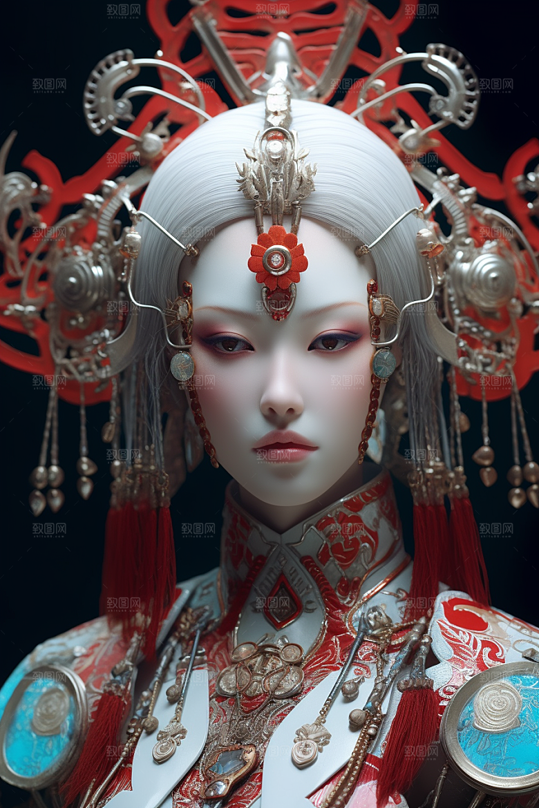 科幻国潮人物神话雕塑模型