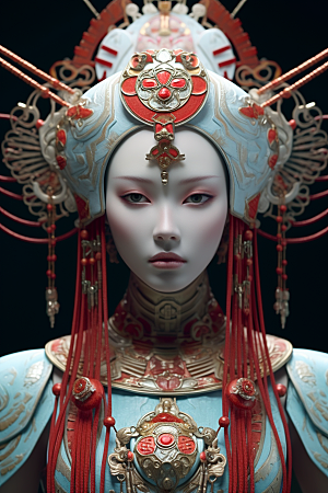 科幻国潮人物中国风雕塑模型