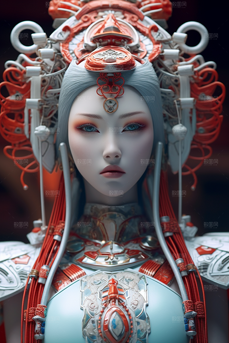 科幻国潮人物雕塑未来模型