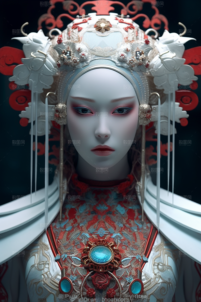 科幻国潮人物神话雕塑模型