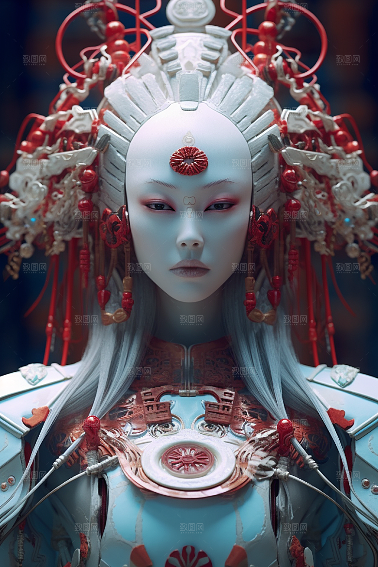 科幻国潮人物雕塑形象模型