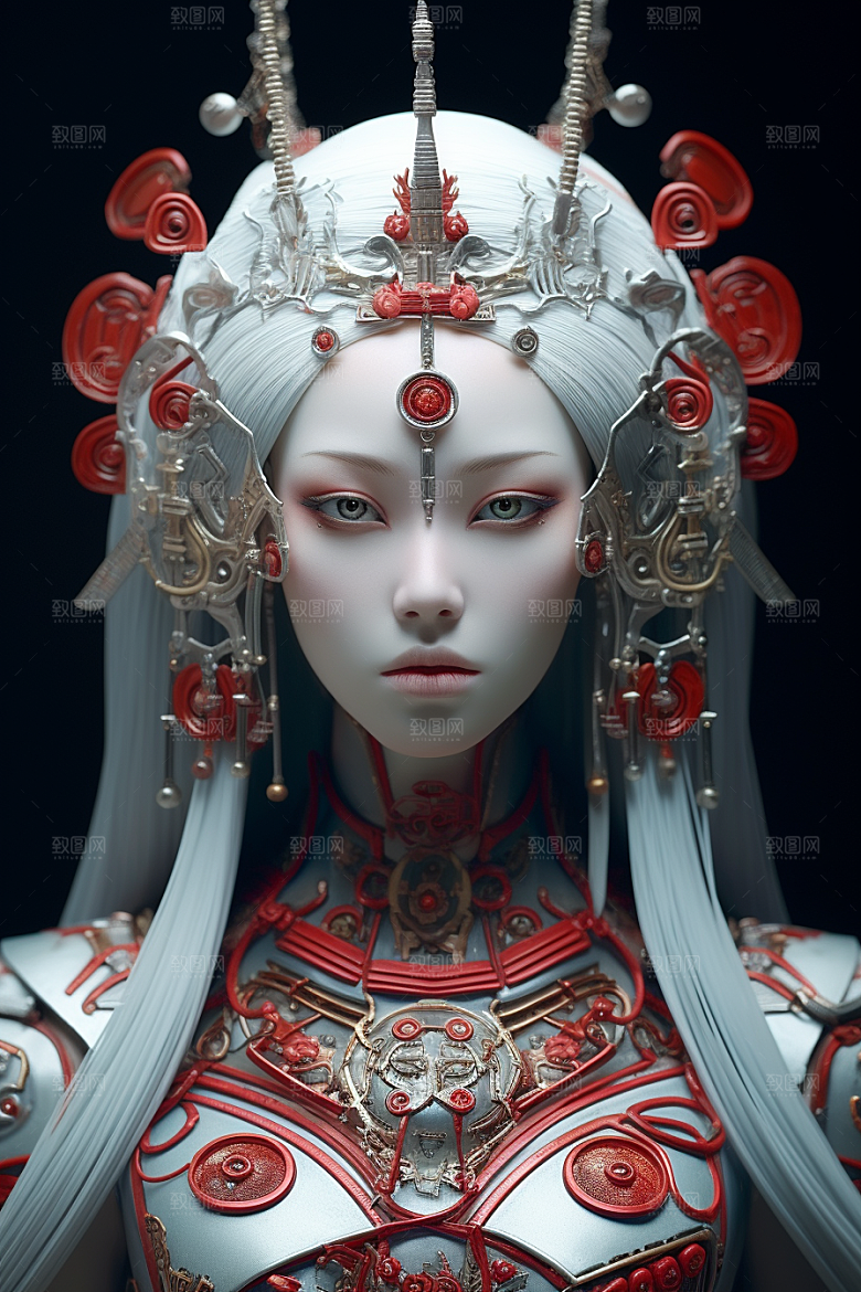 科幻国潮人物形象雕塑模型