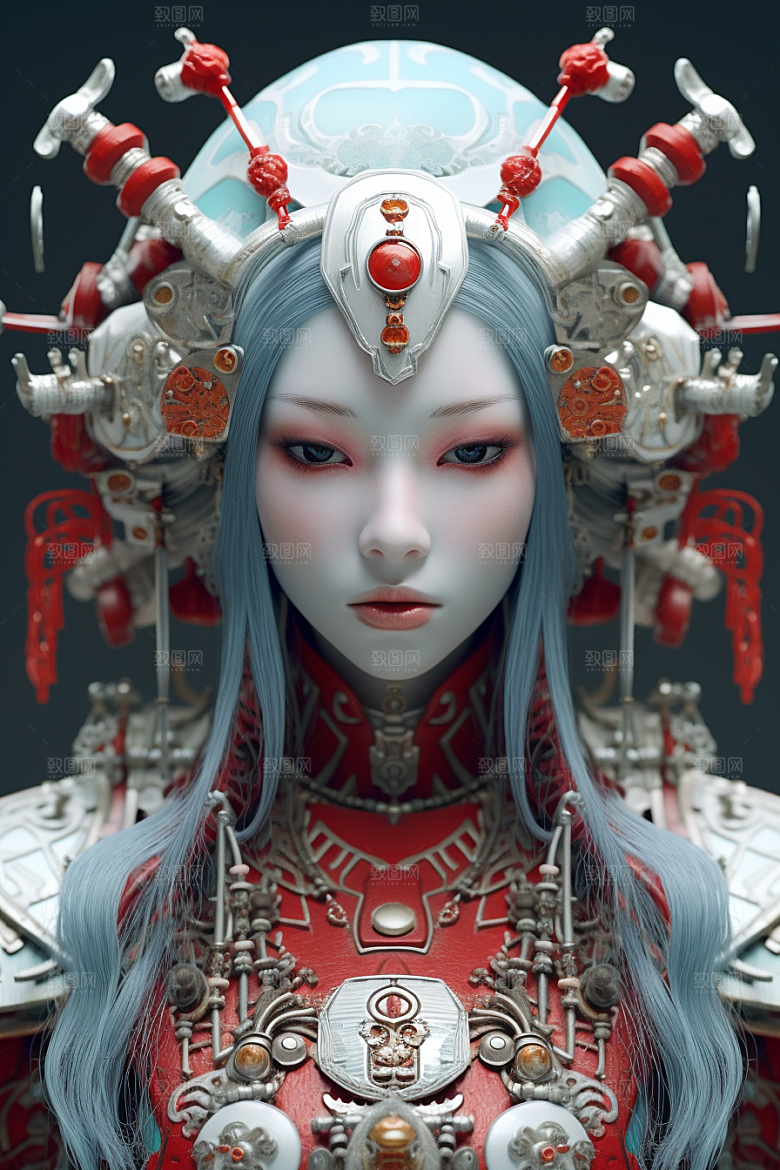 科幻国潮人物雕塑形象模型