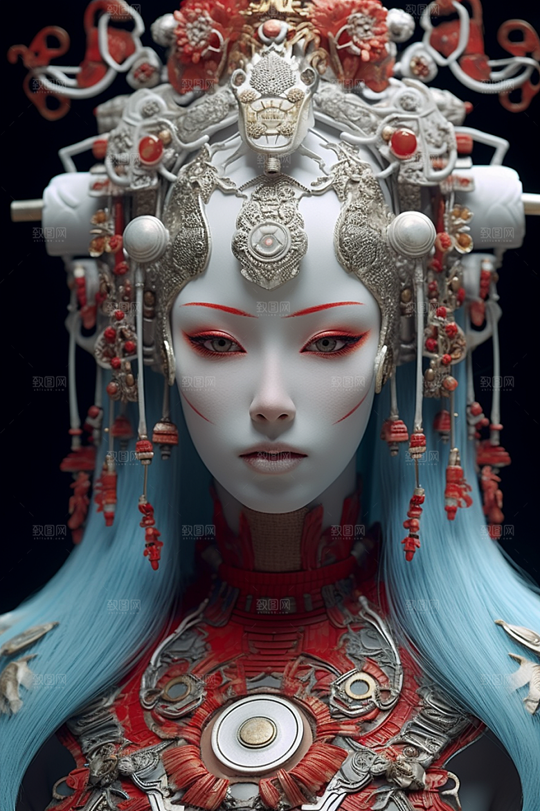 科幻国潮人物肖像神话模型