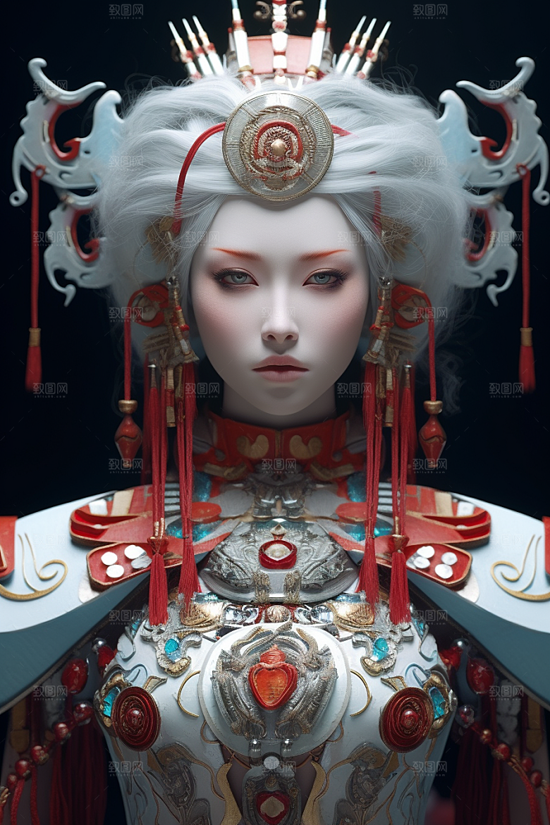 科幻国潮人物形象雕塑模型