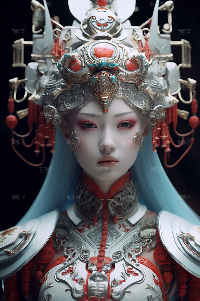 科幻国潮人物未来科技模型