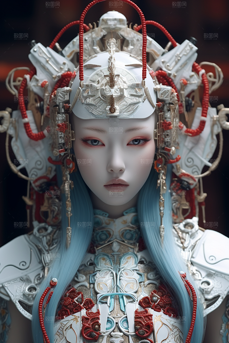 科幻国潮人物中国风雕塑模型