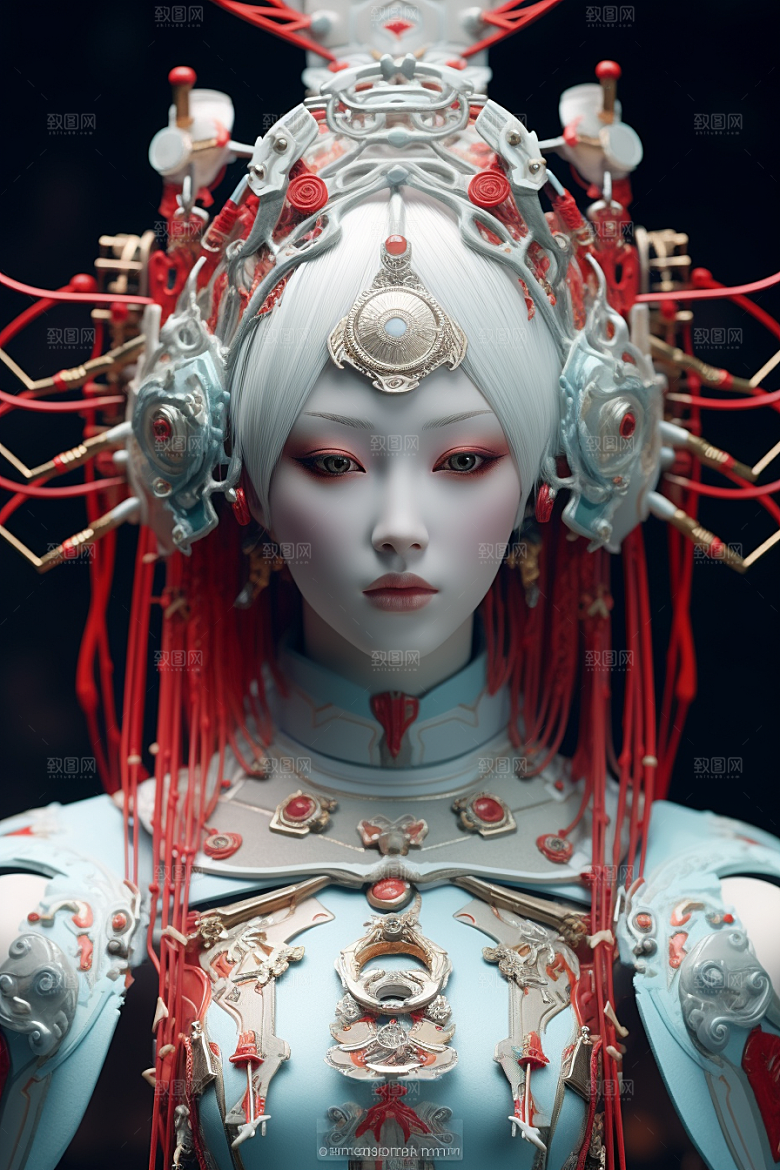 科幻国潮人物未来雕塑模型