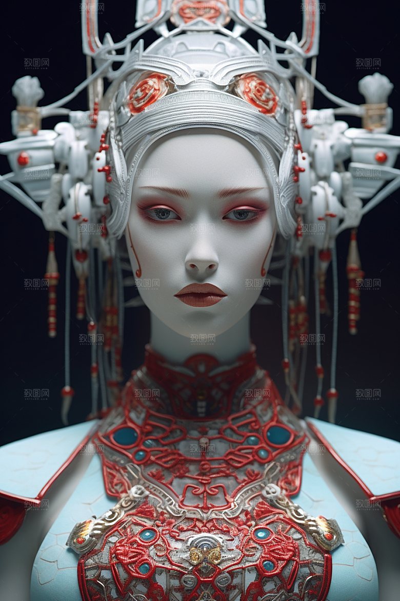 科幻国潮人物肖像未来模型