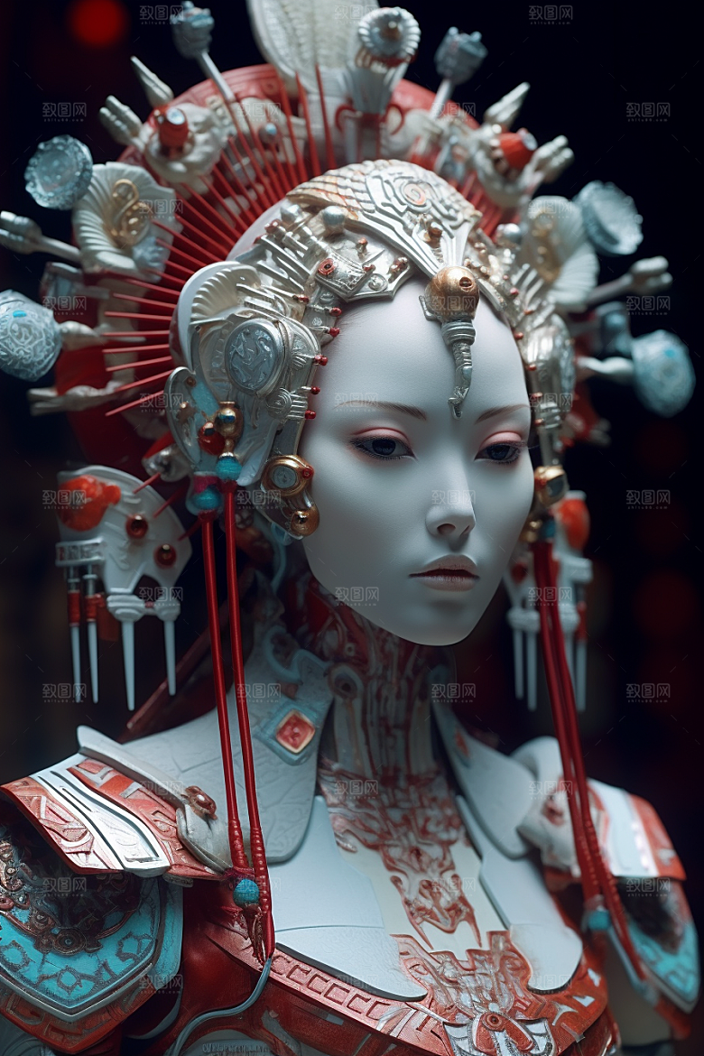 科幻国潮人物未来中国风模型