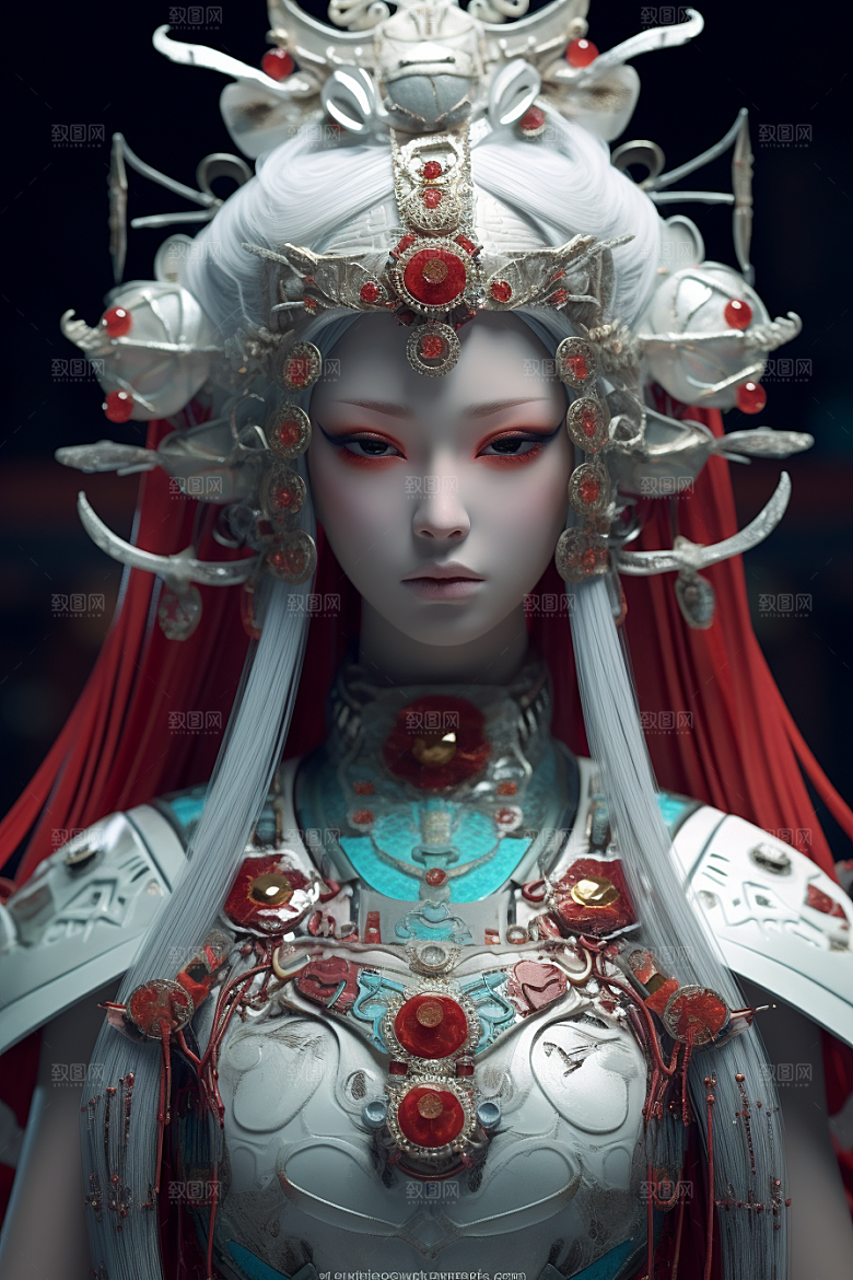 科幻国潮人物未来中国风模型