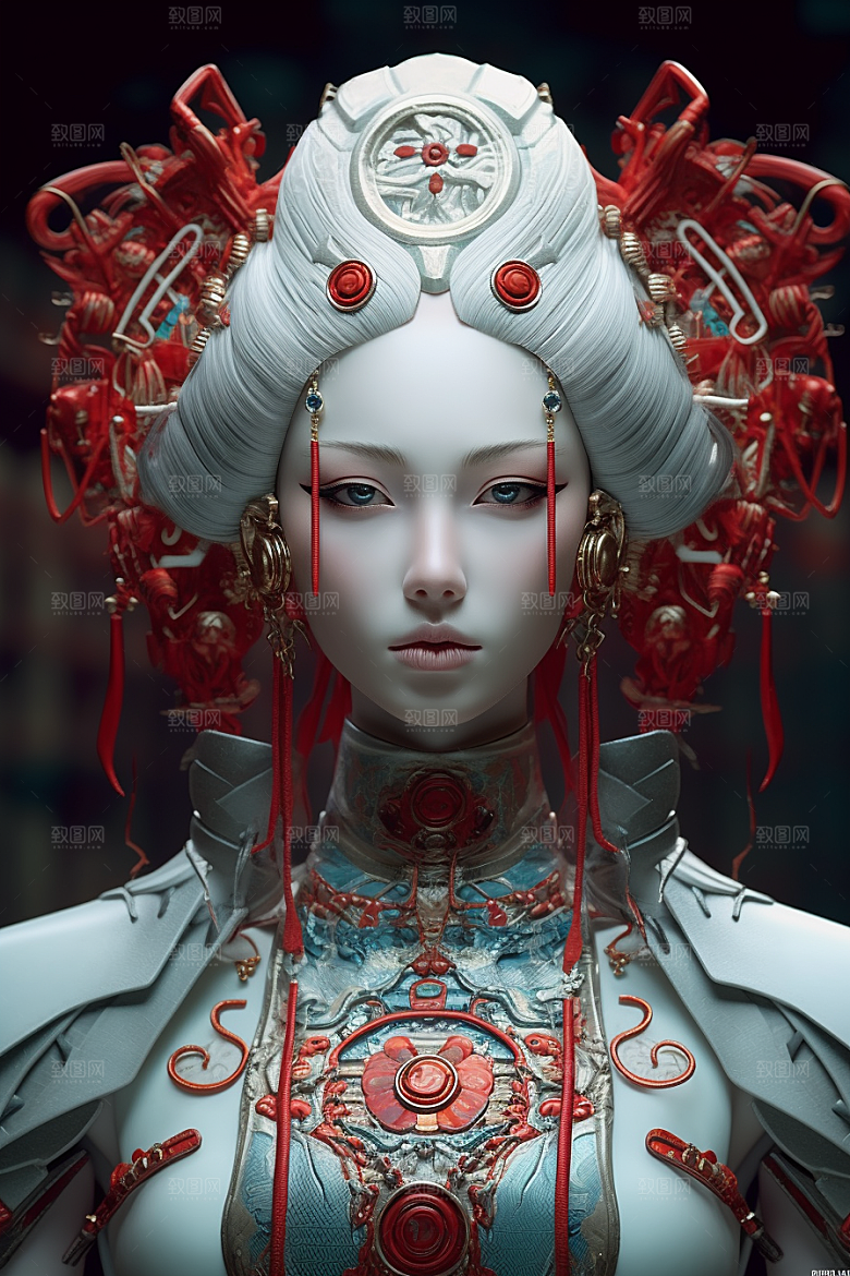 科幻国潮人物雕塑肖像模型