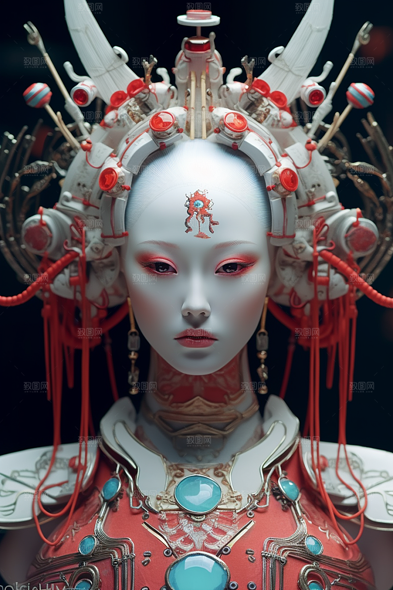 科幻国潮人物雕塑赛博朋克模型