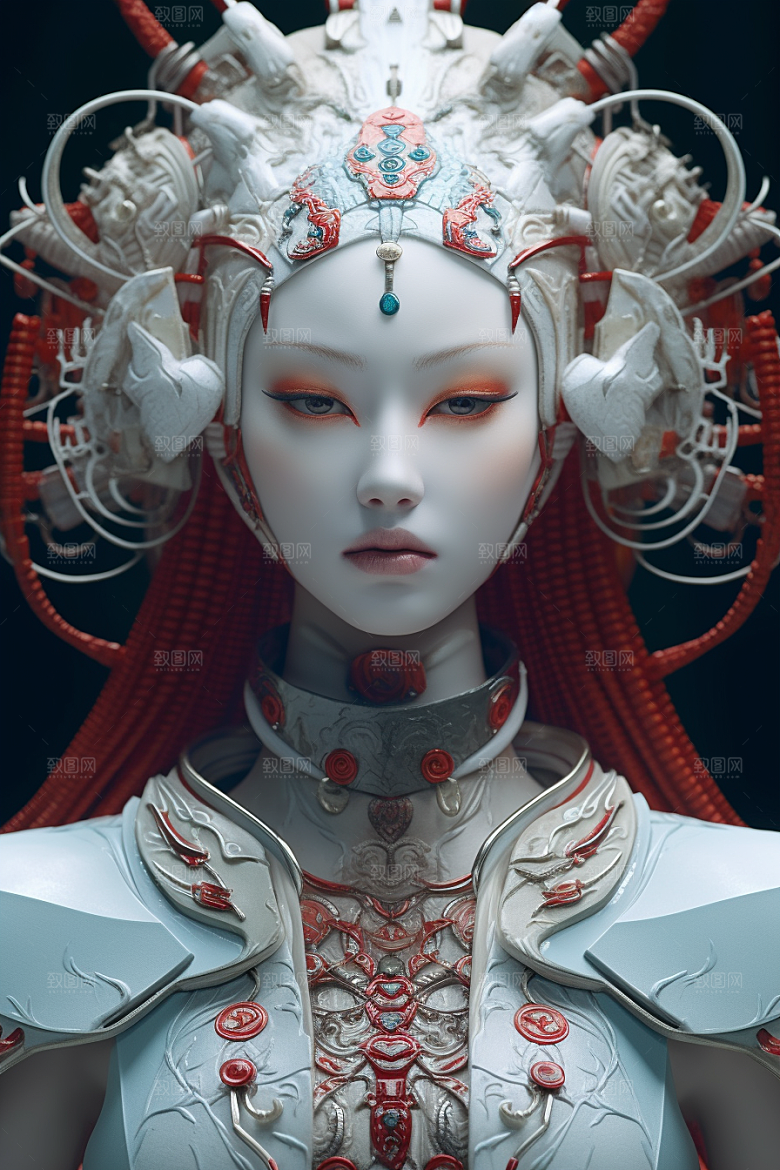 科幻国潮人物中国风肖像模型