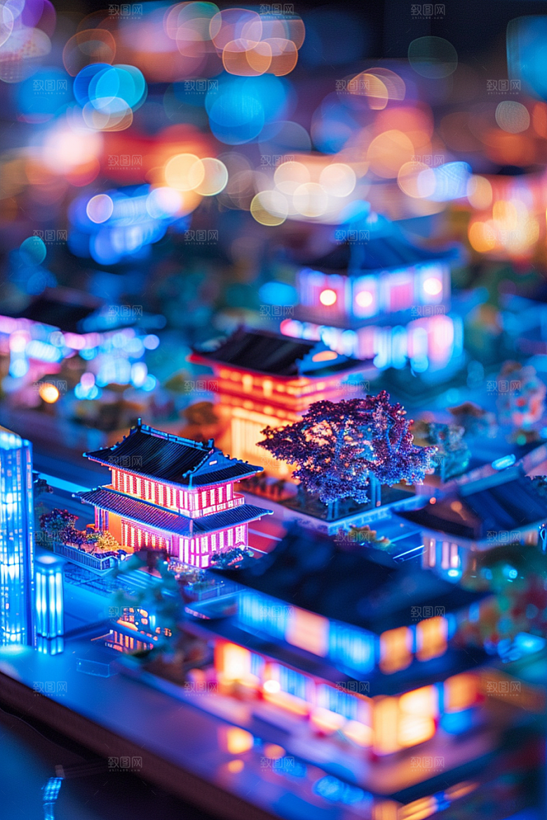 国潮光效建筑幻想风超现实模型