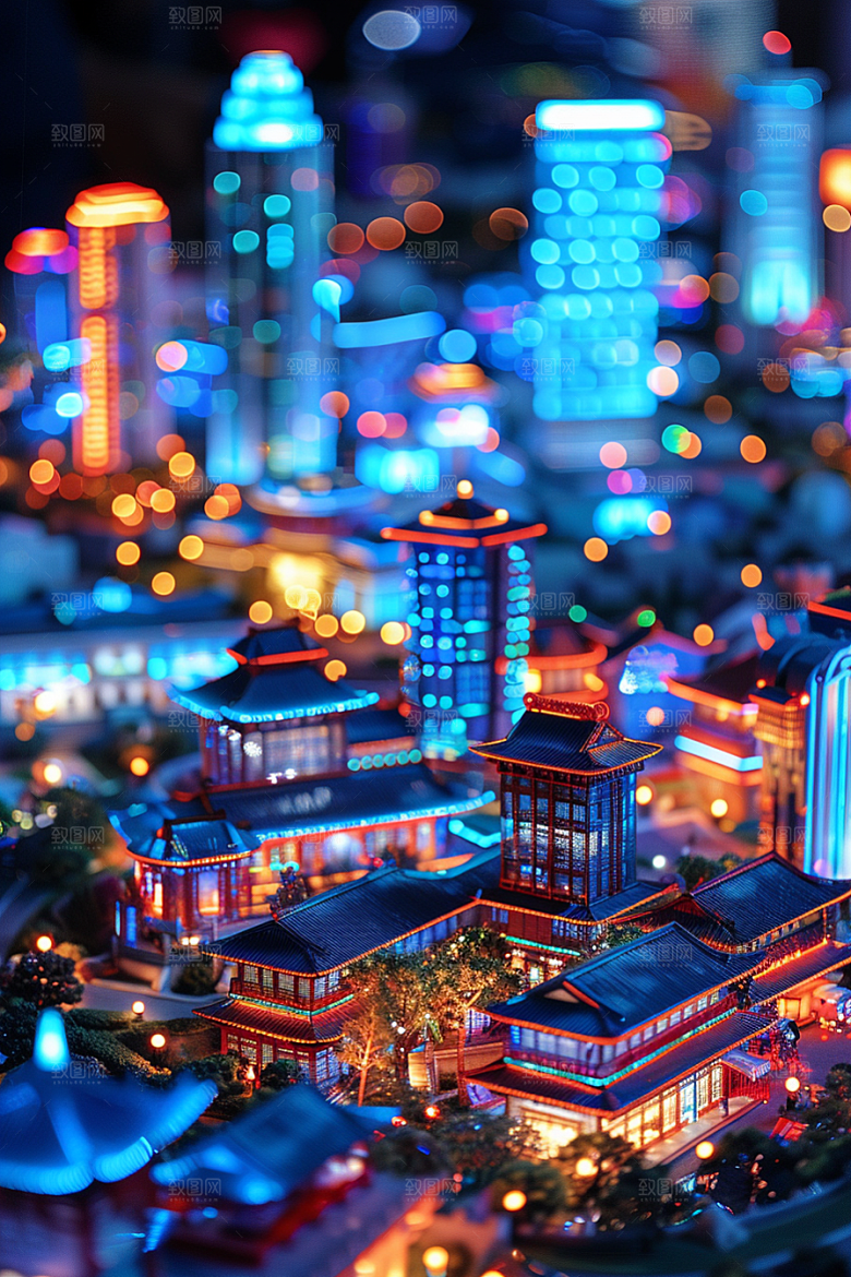 国潮光效建筑超现实3D模型