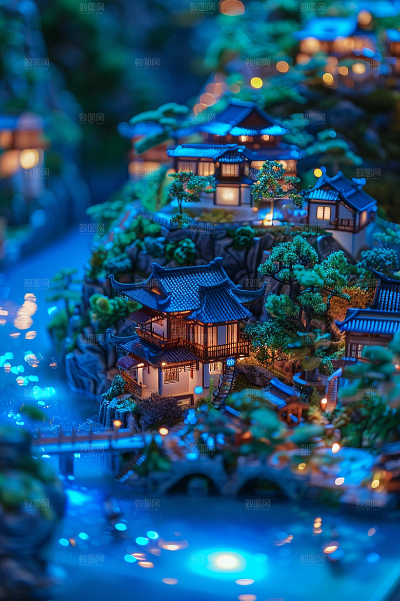 国潮光效建筑3D潮流模型