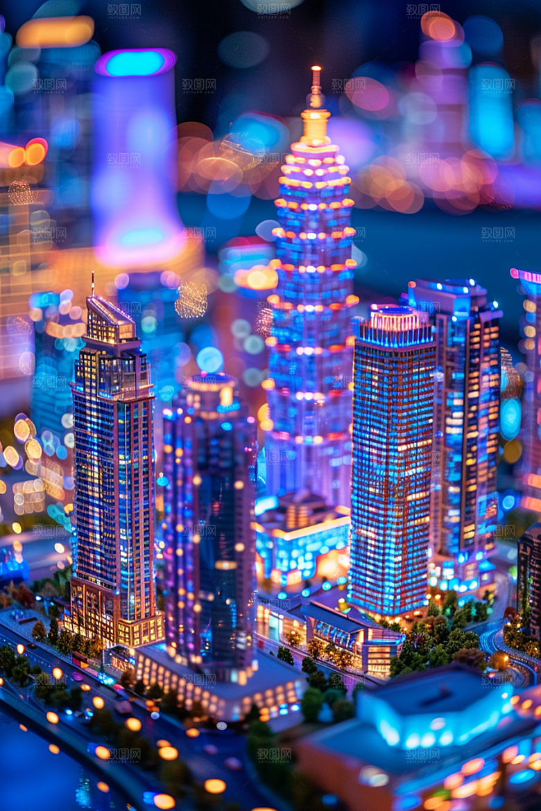 国潮光效建筑赛博朋克梦幻模型