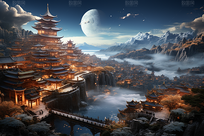 国潮光效建筑时尚3D模型