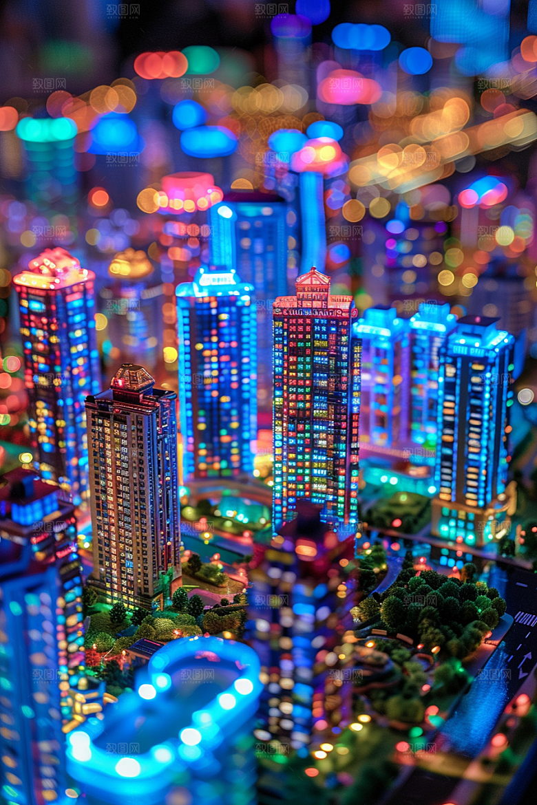国潮光效建筑赛博朋克3D模型