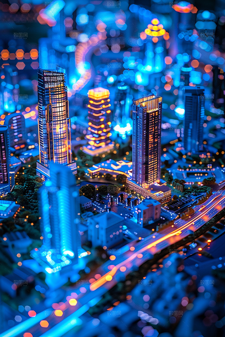 国潮光效建筑3D超现实模型
