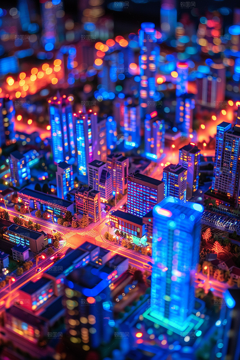 国潮光效建筑梦幻赛博朋克模型