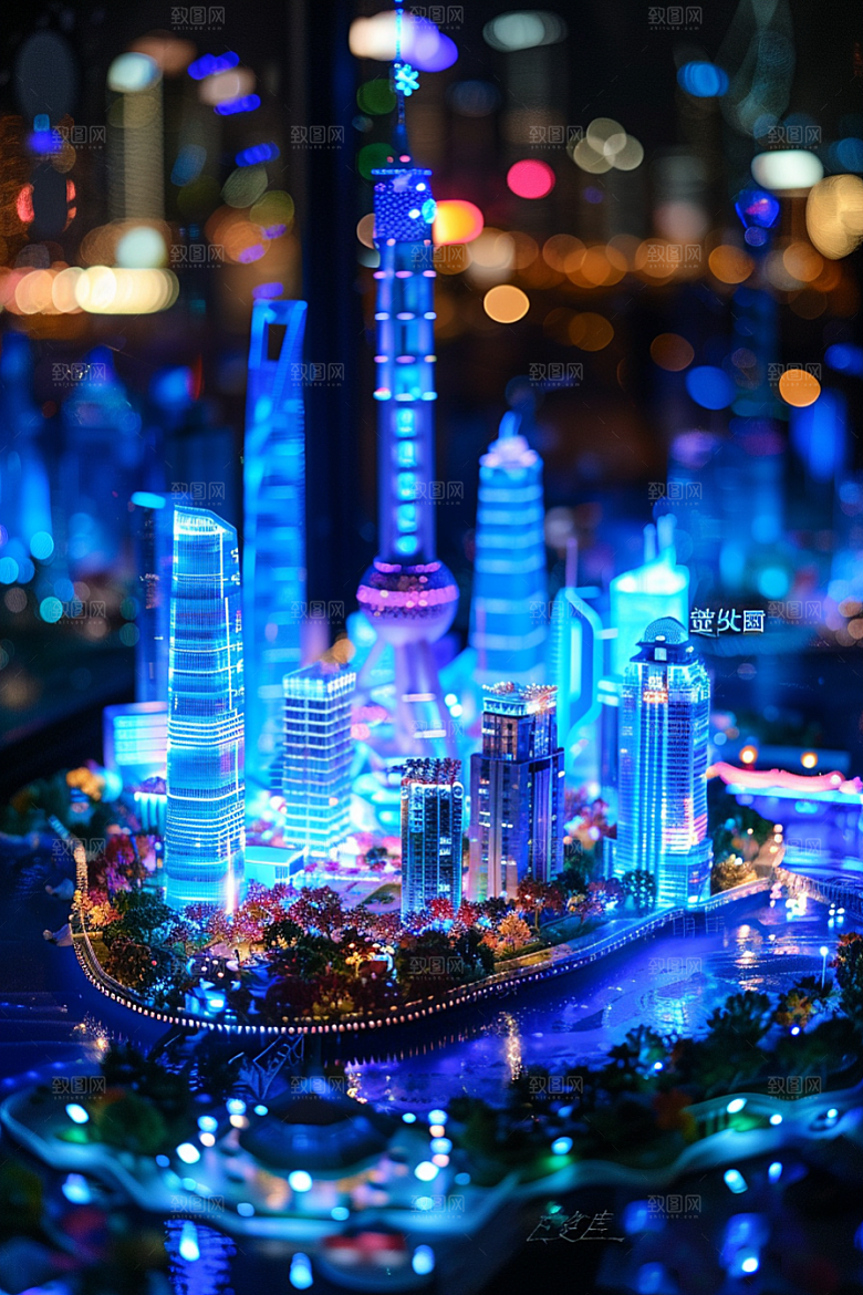国潮光效建筑潮流质感模型