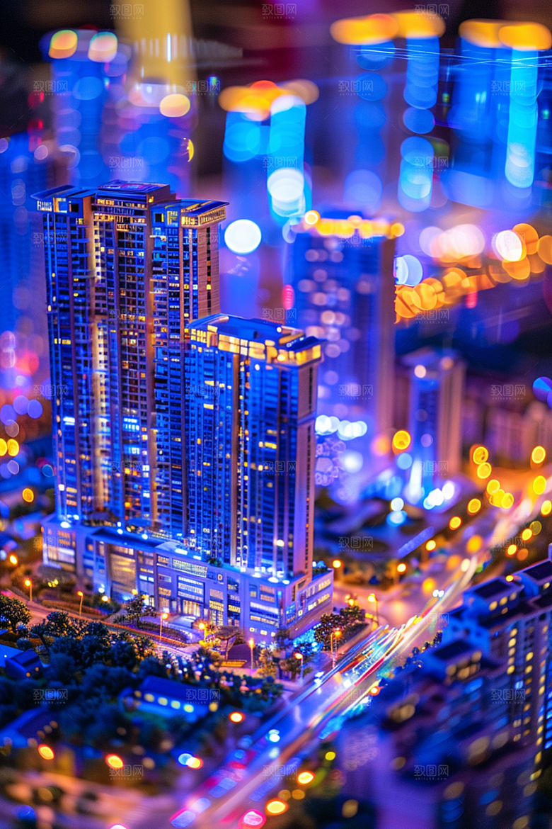国潮光效建筑潮流时尚模型