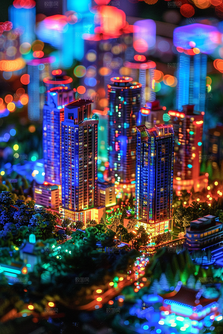 国潮光效建筑潮流质感模型