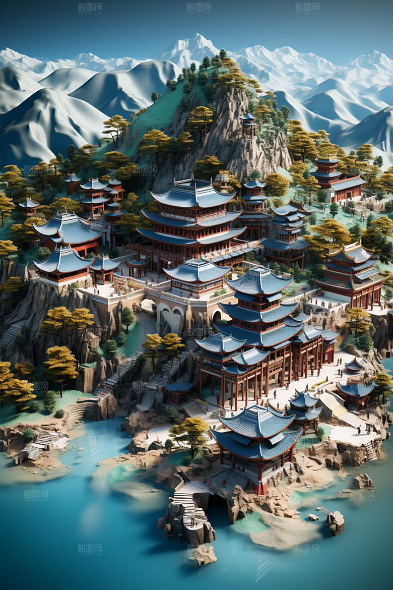 国潮光效建筑赛博朋克高清模型