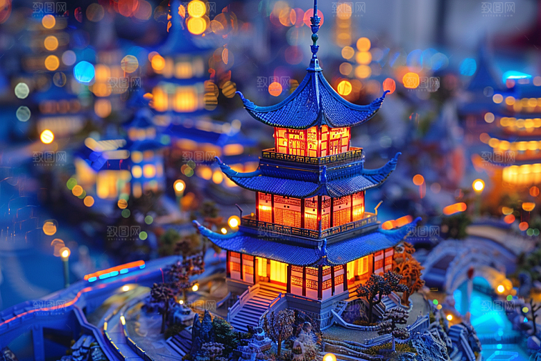 国潮光效建筑幻想风高清模型