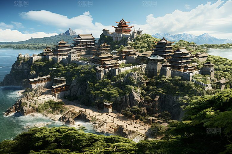 国潮光效建筑超现实梦幻模型