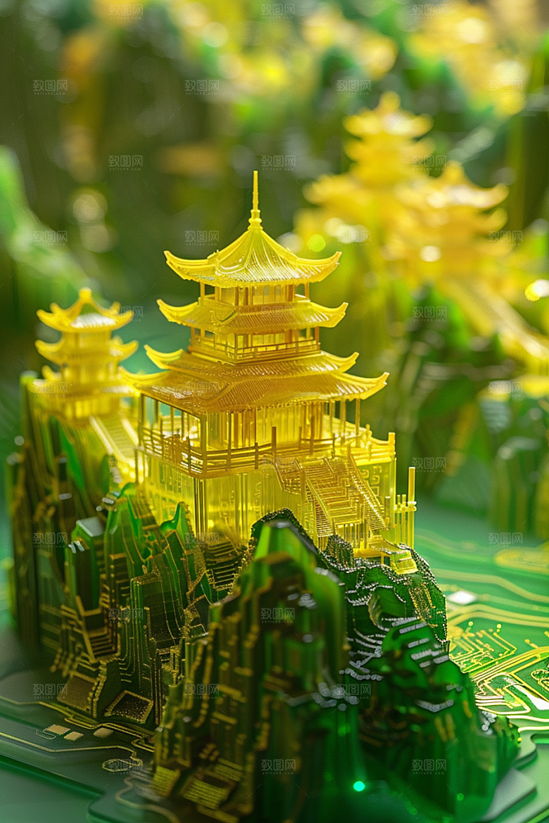 国潮光效建筑赛博朋克3D模型
