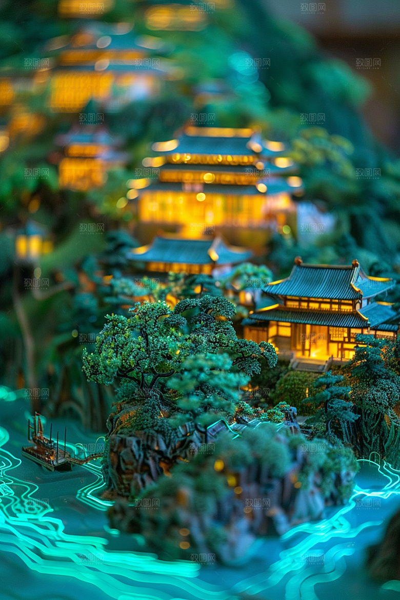 国潮光效建筑幻想风3D模型