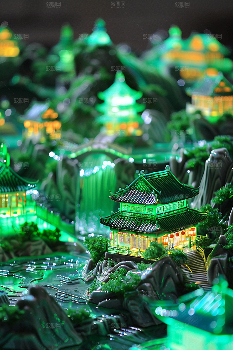 国潮光效建筑高清3D模型