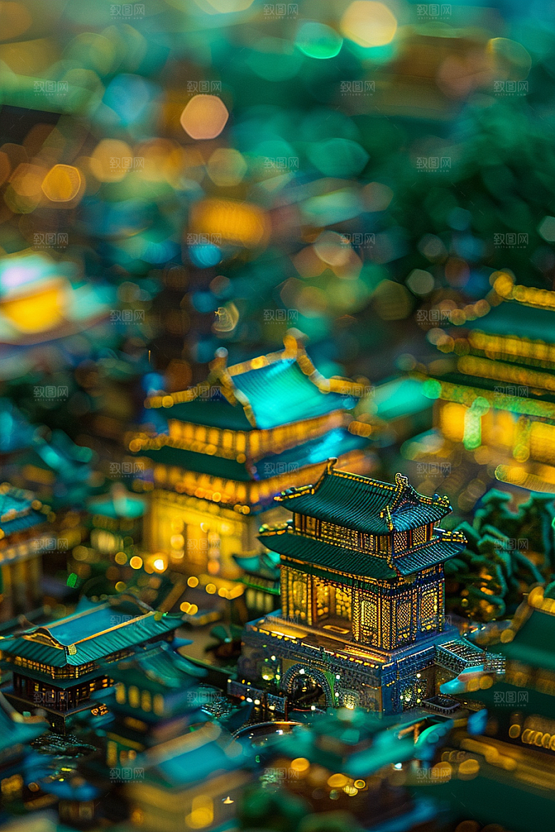 国潮光效建筑质感3D模型