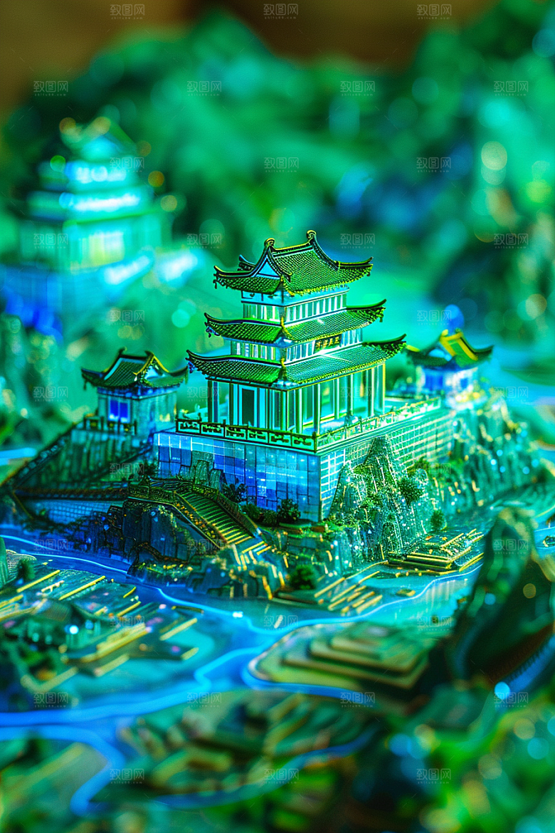 国潮光效建筑幻想风高清模型