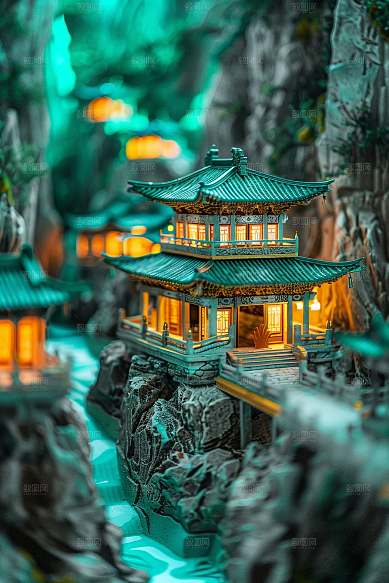 国潮光效建筑高清梦幻模型