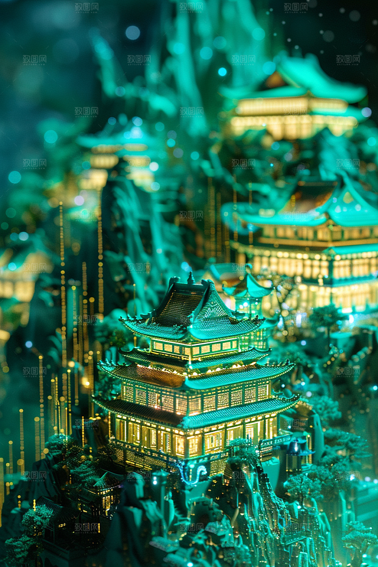 国潮光效建筑幻想风中国风模型