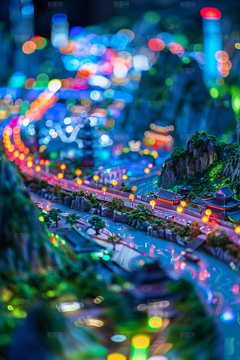 国潮光效建筑时尚高清模型