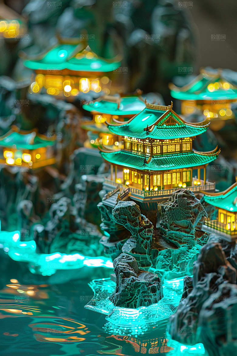 国潮光效建筑中国风幻想风模型