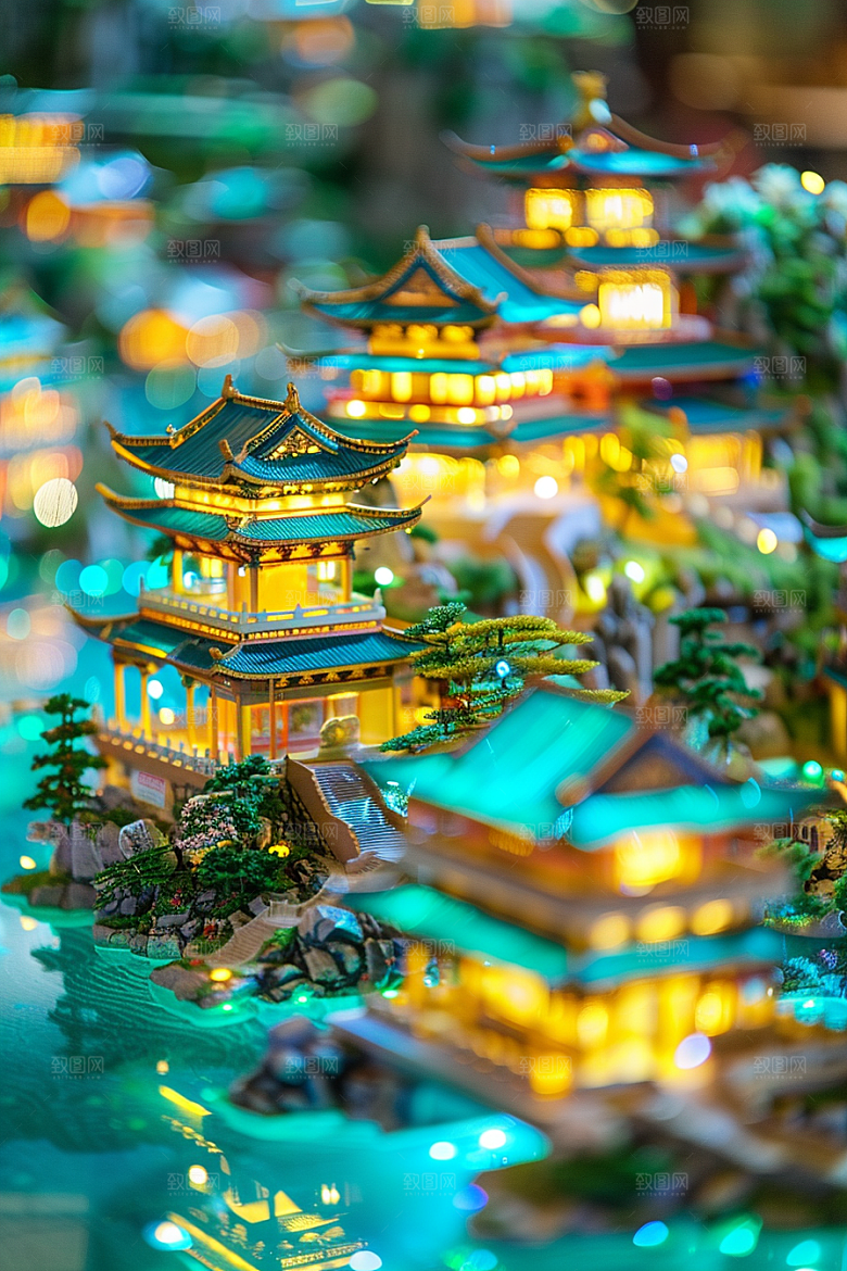 国潮光效建筑时尚高清模型