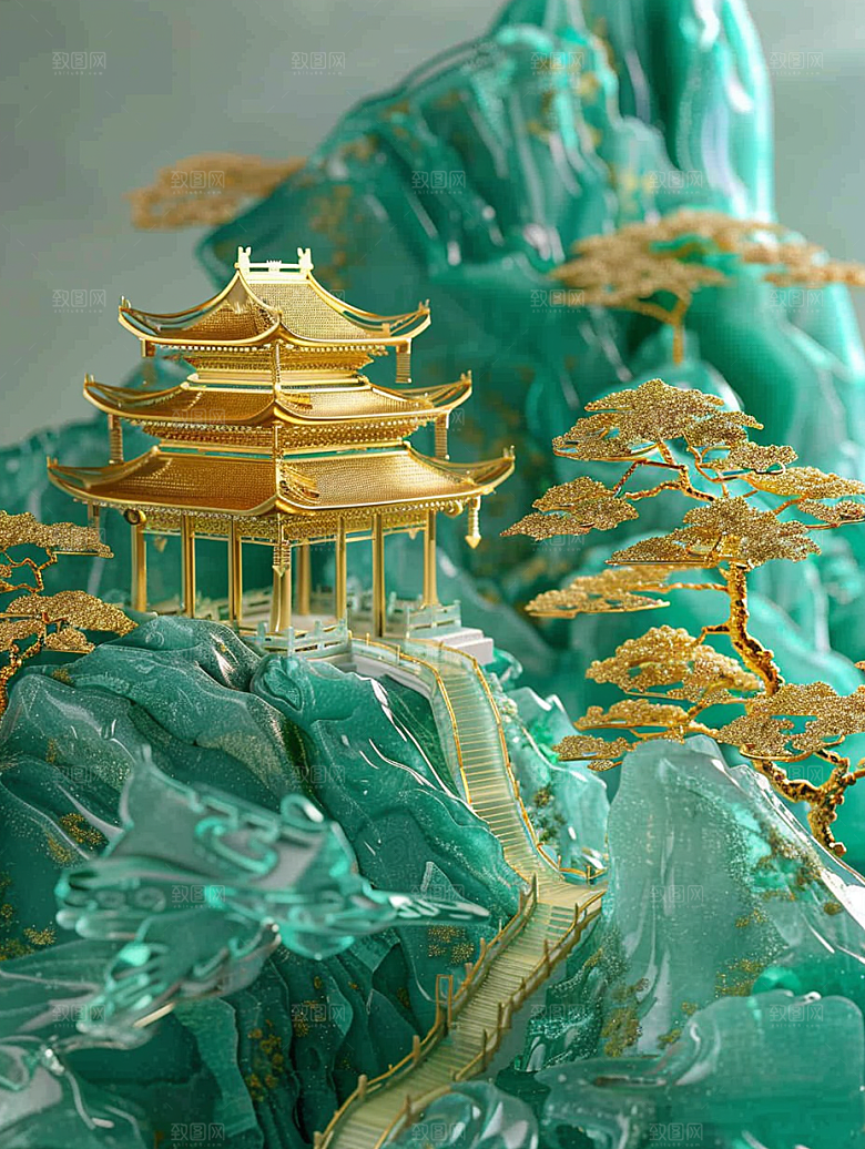 国潮光效建筑超现实3D模型