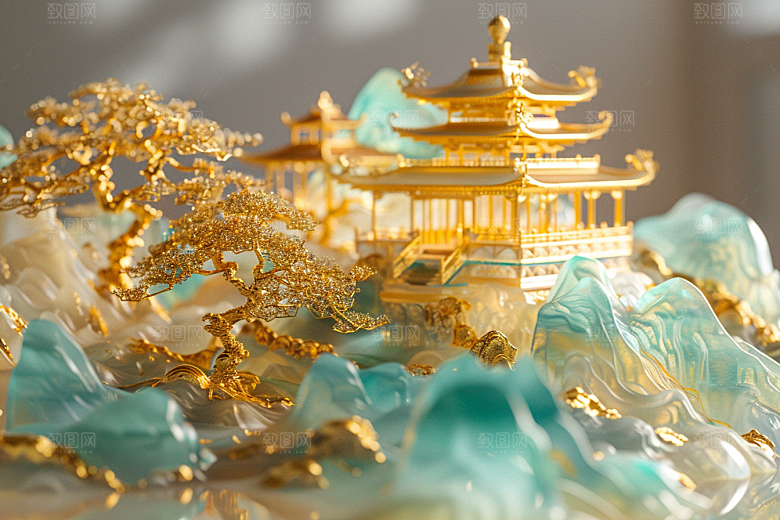 国潮光效建筑时尚梦幻模型