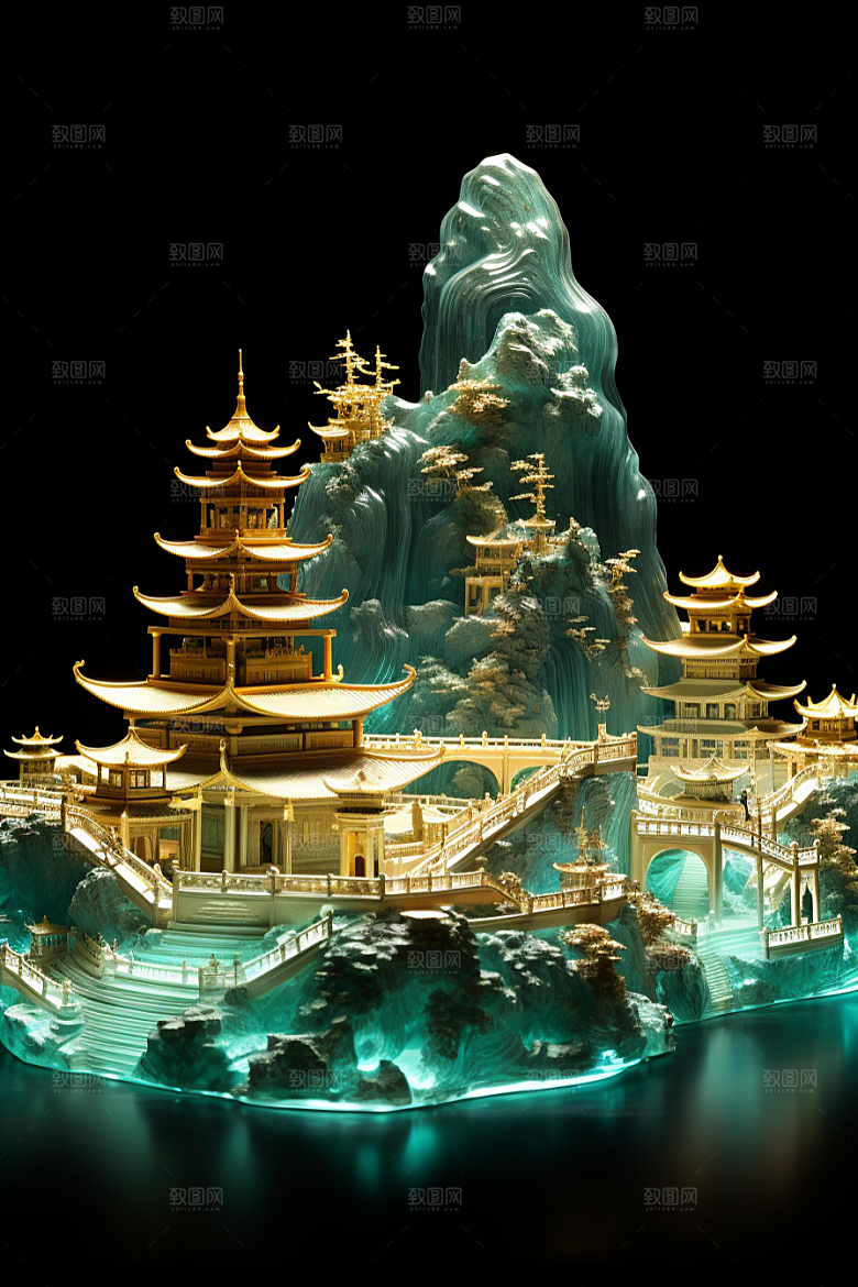 国潮光效建筑传统中国风模型