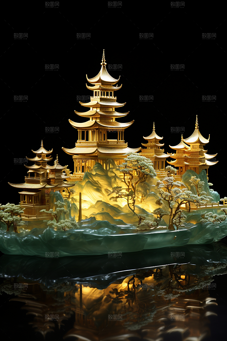 国潮光效建筑时尚幻想风模型