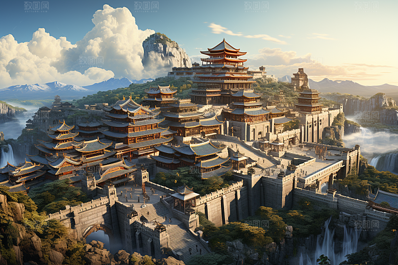 国潮光效建筑潮流幻想风模型