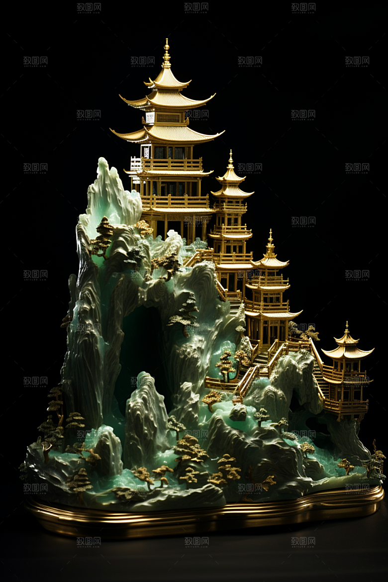 国潮光效建筑3D潮流模型